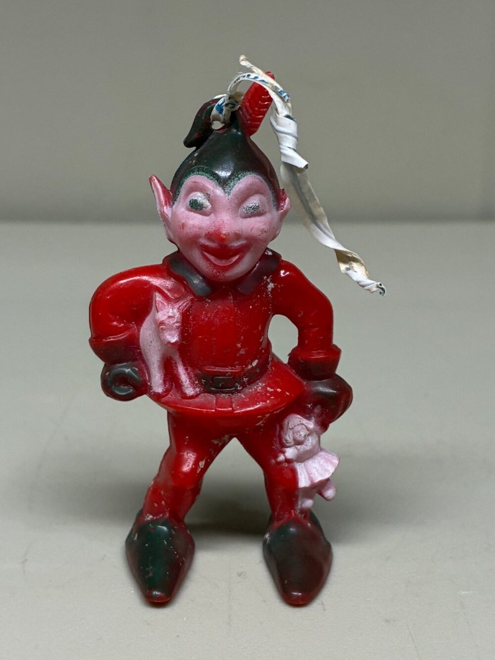 Vintage Rosbro Hard Plastic Elf Christmas Ornament 1950s Pixie Figurine Creepy